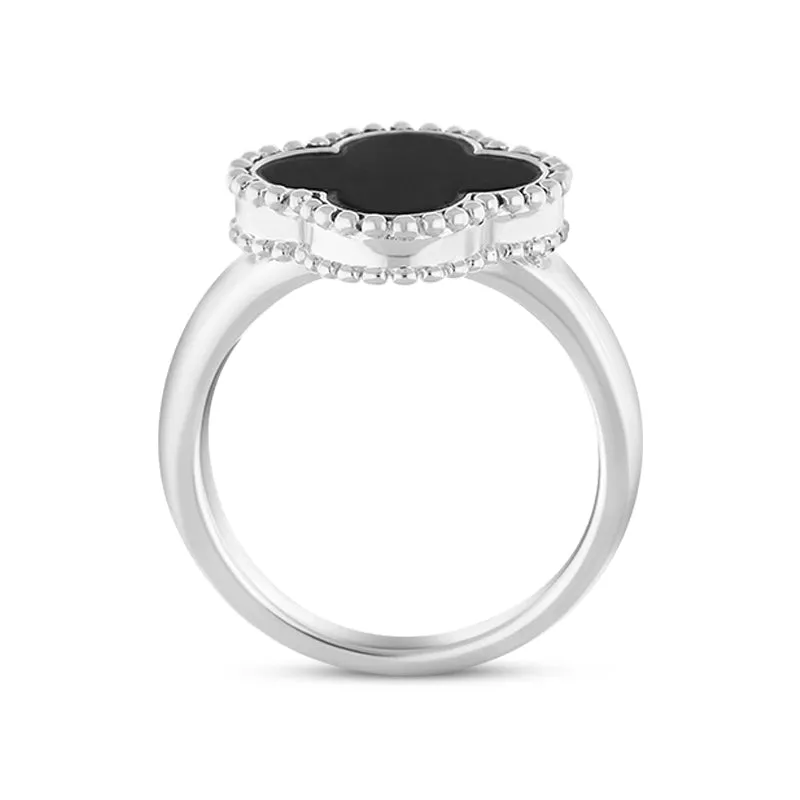 Sterling Silver Whitby Jet Bloom Four Leaf Clover Ball Edge Ring sold by Jura Watches product image thumbnail 2