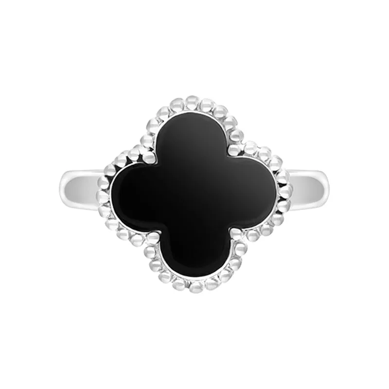 9ct White Gold Whitby Jet Bloom Four Leaf Clover Ball Edge Ring sold by Jura Watches product image thumbnail 2