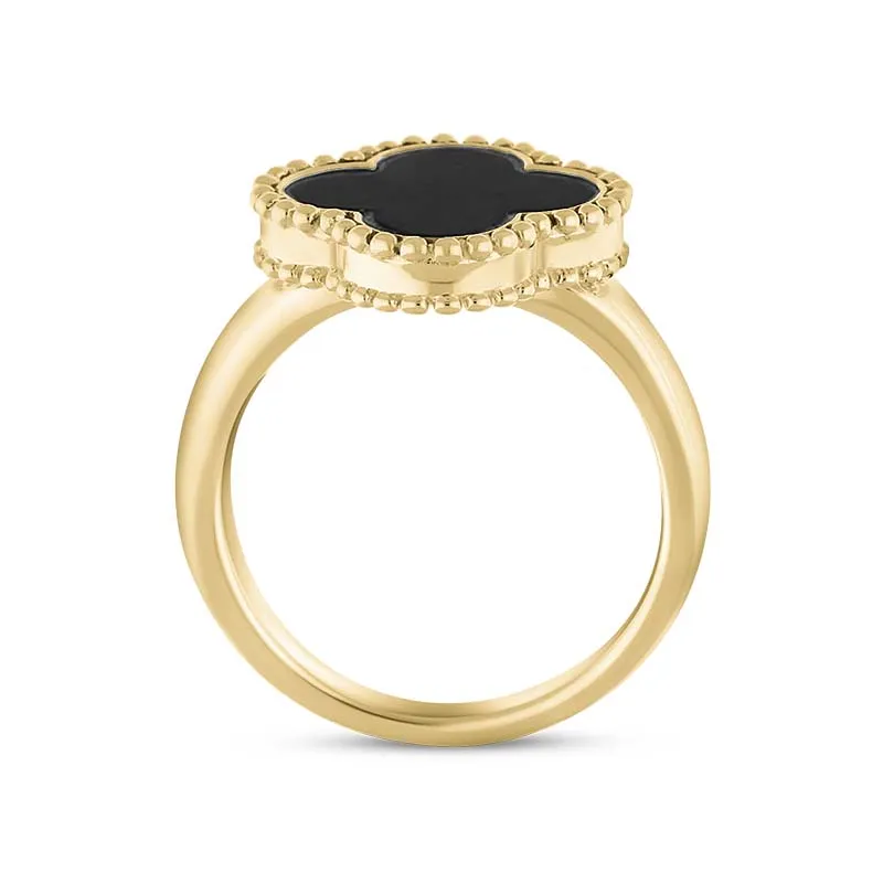 9ct Yellow Gold Whitby Jet Bloom Four Leaf Clover Ball Edge Ring sold by Jura Watches product image thumbnail 2