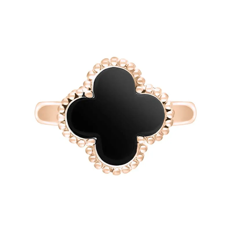 9ct Rose Gold Whitby Jet Bloom Four Leaf Clover Ball Edge Ring sold by Jura Watches product image thumbnail 3