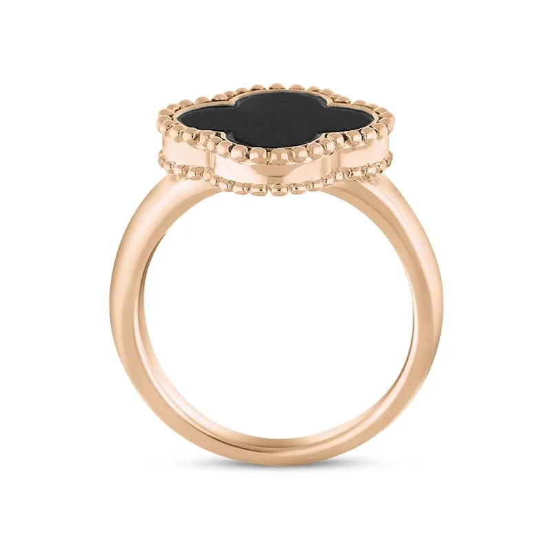9ct Rose Gold Whitby Jet Bloom Four Leaf Clover Ball Edge Ring sold by Jura Watches product image thumbnail 2