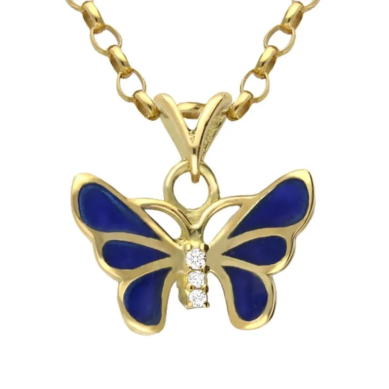 18ct Yellow Gold Diamond Blue Enamel Style & Fashion Butterfly Necklace sold by Jura Watches