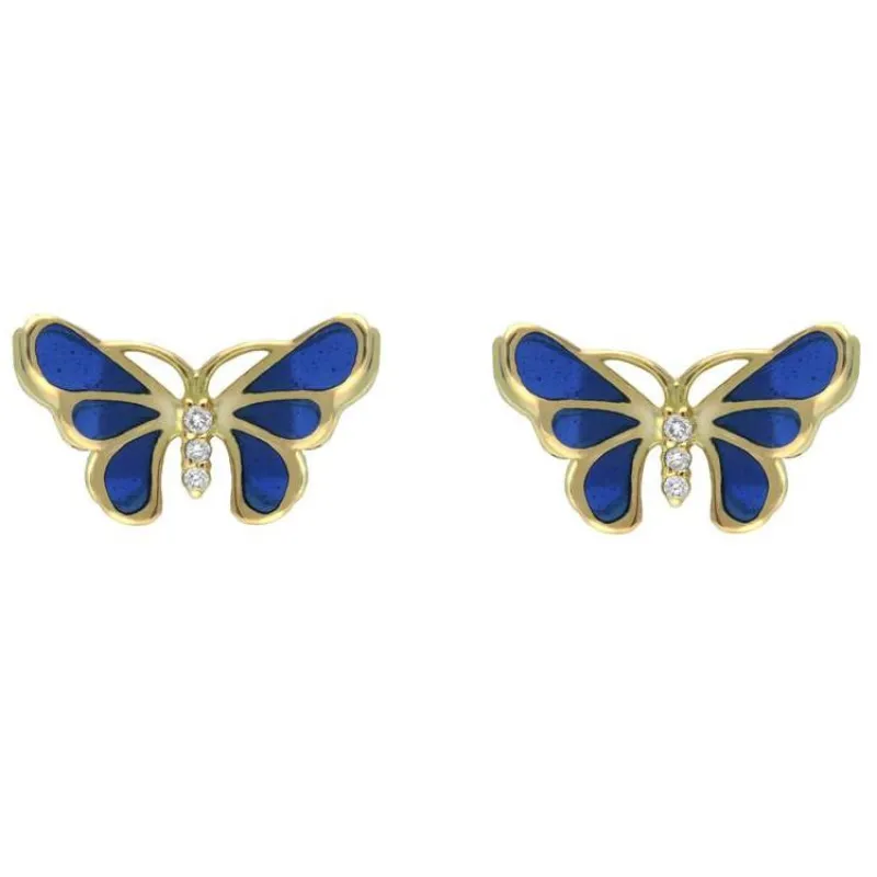 18ct Yellow Gold Diamond Blue Enamel Style & Fashion Butterfly Stud Earrings sold by Jura Watches