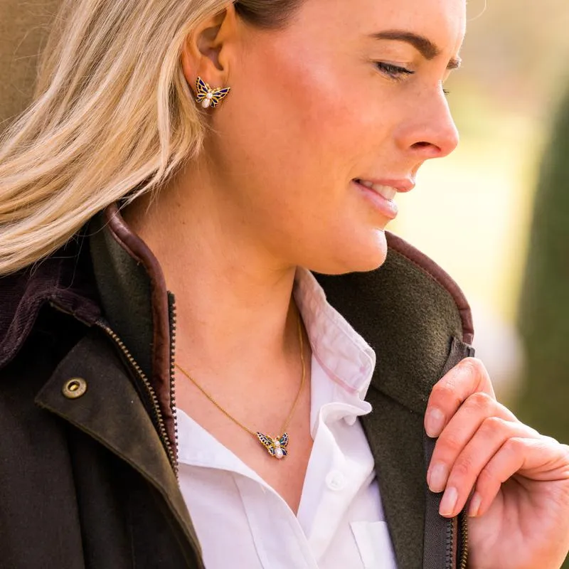 18ct Yellow Gold Diamond Pearl Enamel Style & Fashion Butterfly Stud Earrings sold by Jura Watches product image thumbnail 2