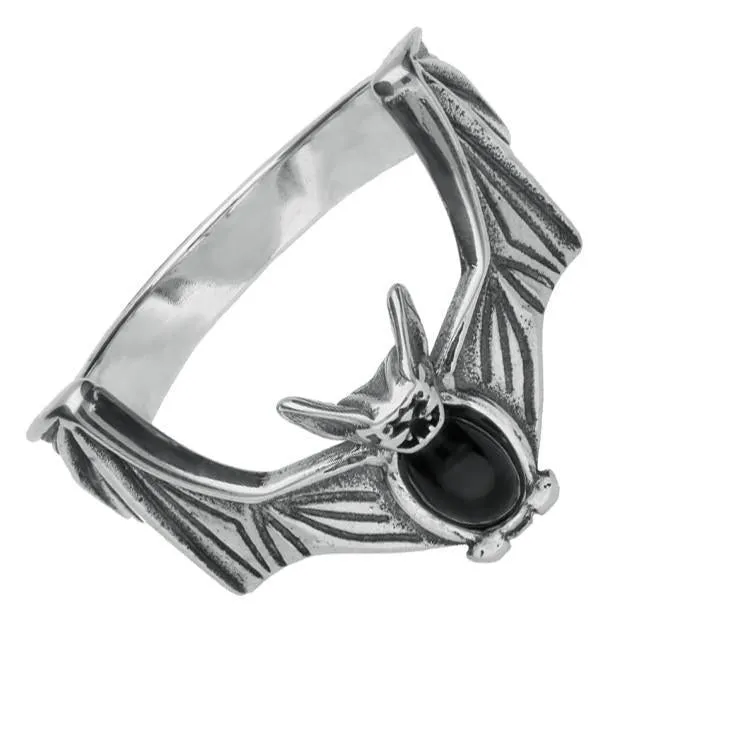 Sterling Silver Whitby Jet Oval Belly Bat Ring sold by Jura Watches