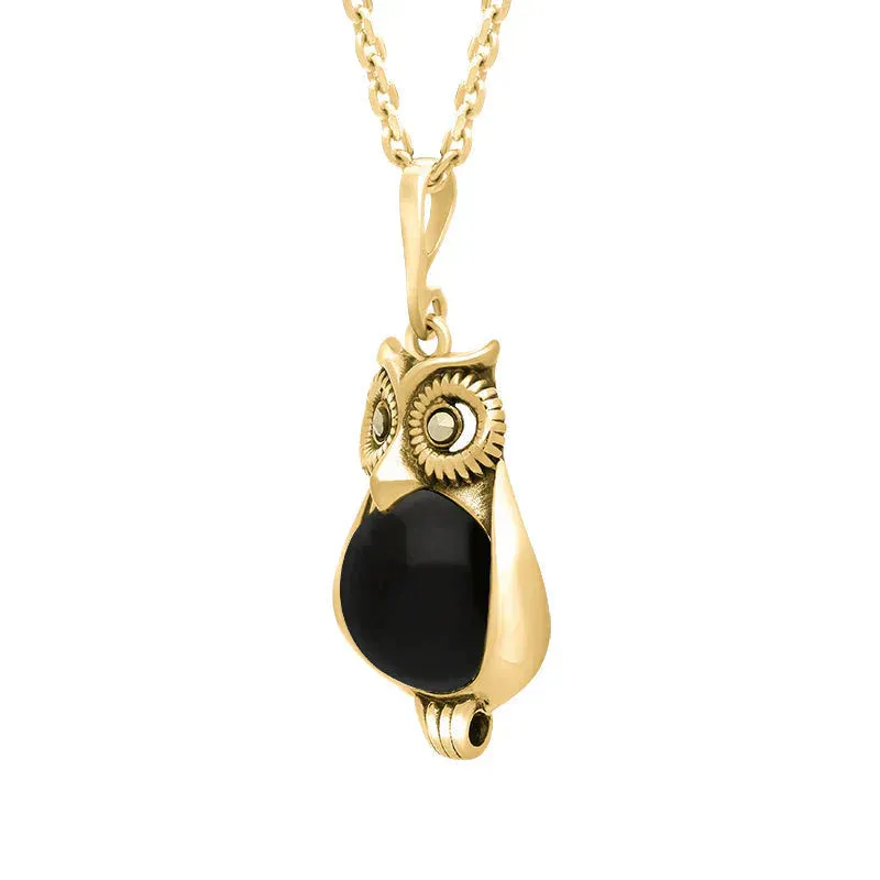 9ct Yellow Gold Whitby Jet Marcasite Small Owl Necklace sold by Jura Watches product image thumbnail 2