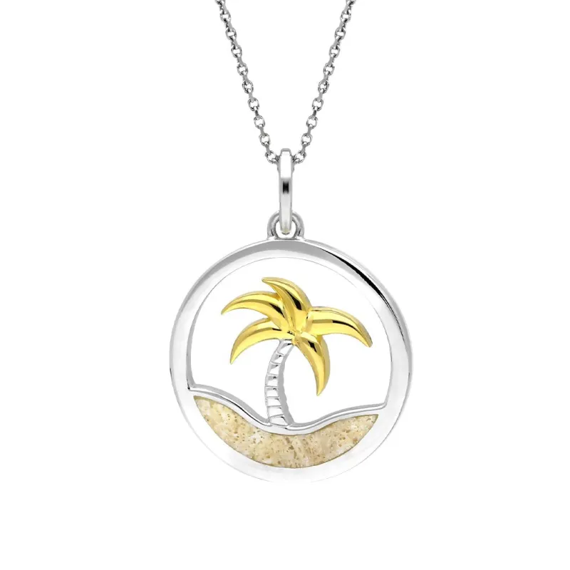 Coquina Yellow Gold Plated Sterling Silver Palm Tree Disc Necklace sold by Jura Watches