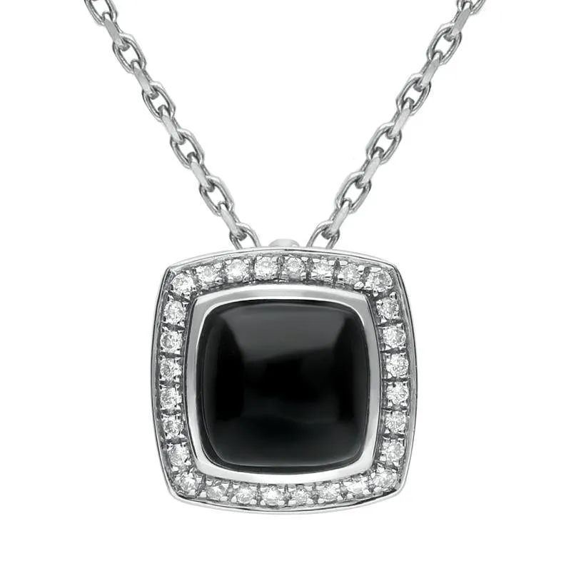 18ct White Gold Whitby Jet 0.13ct Diamond Square Pave Edge Necklace D sold by Jura Watches