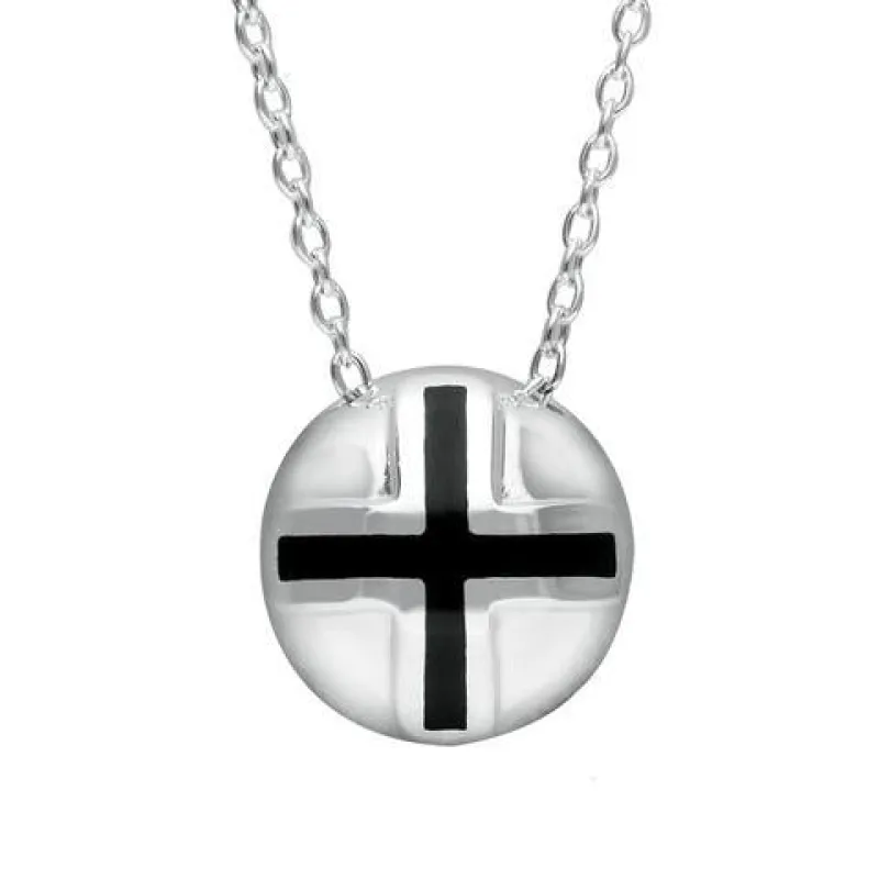 Sterling Silver Whitby Jet Cross Sphere Pendant Necklace sold by Jura Watches