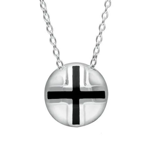 Sterling Silver Whitby Jet Cross Sphere Pendant Necklace sold by Jura Watches