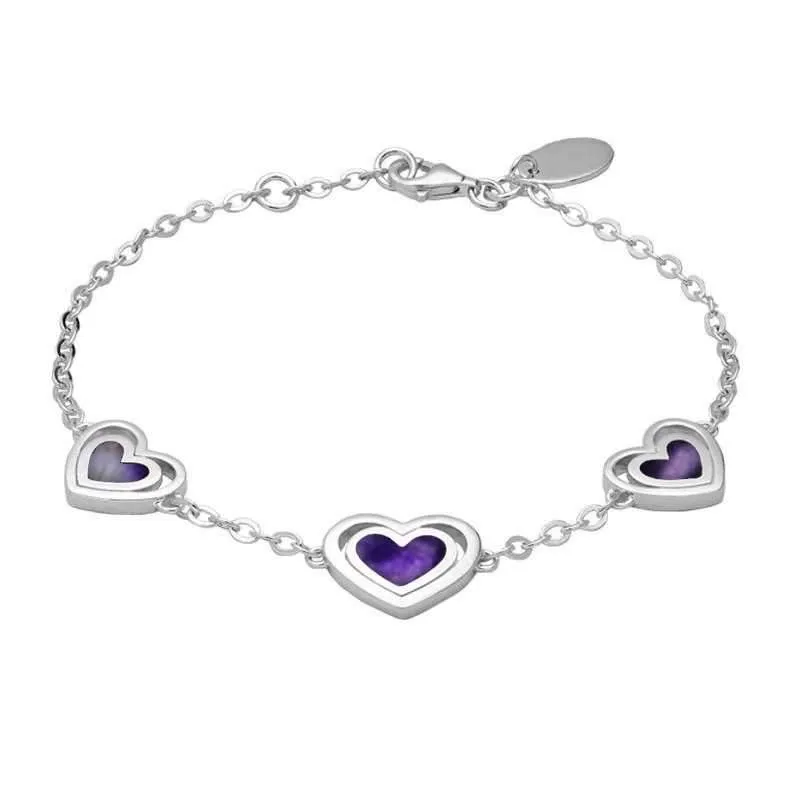 Sterling Silver Blue John Three Stone Heart In Heart Bracelet sold by Jura Watches