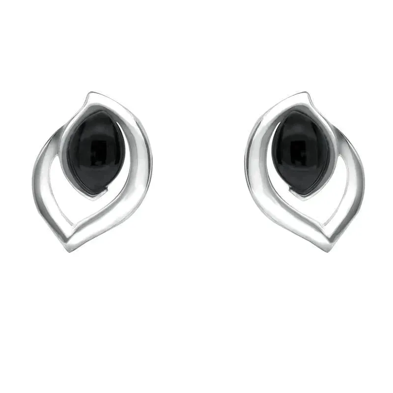 Sterling Silver Whitby Jet Marquise Flame Stud Earrings sold by Jura Watches