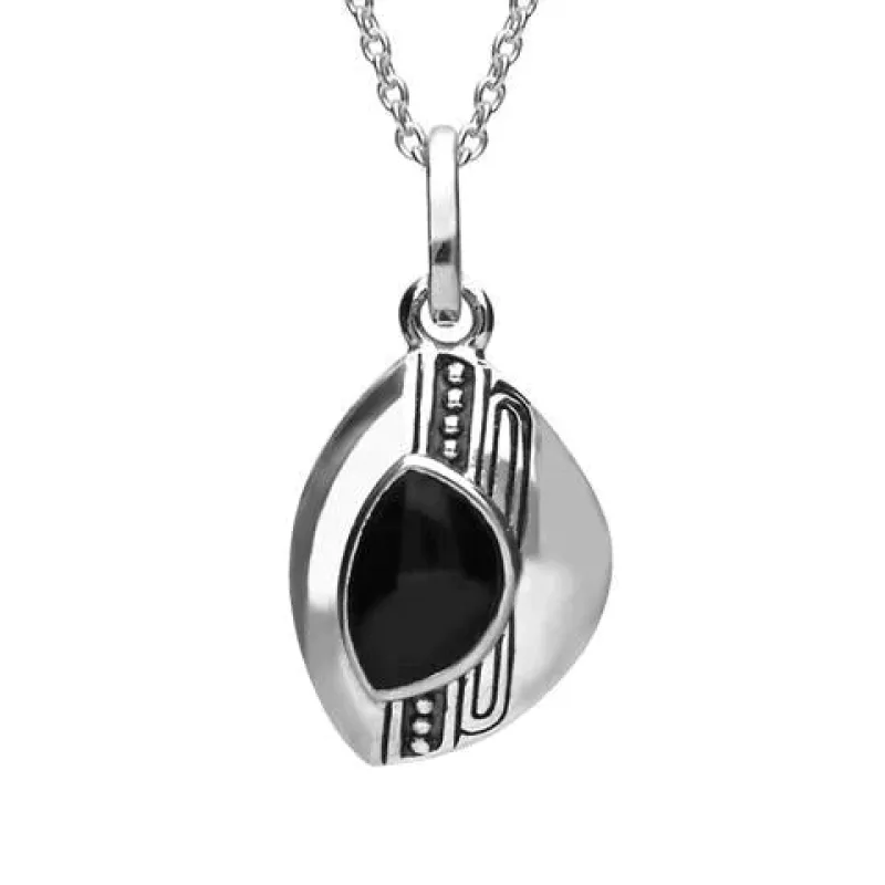 Sterling Silver Whitby Jet Marquise Beaded Line Necklace sold by Jura Watches
