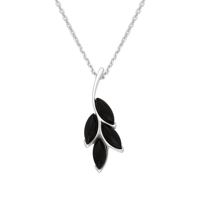 Sterling Silver Whitby Jet Four Leaf Necklace sold by Jura Watches