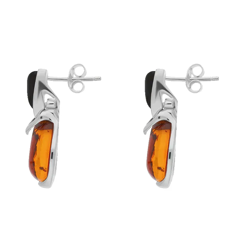 Sterling Silver Whitby Jet Amber Triangle Top Round Drop Earrings sold by Jura Watches product image thumbnail 2