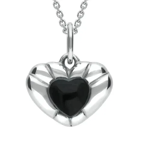Sterling Silver Whitby Jet Ridged Heart Necklace sold by Jura Watches