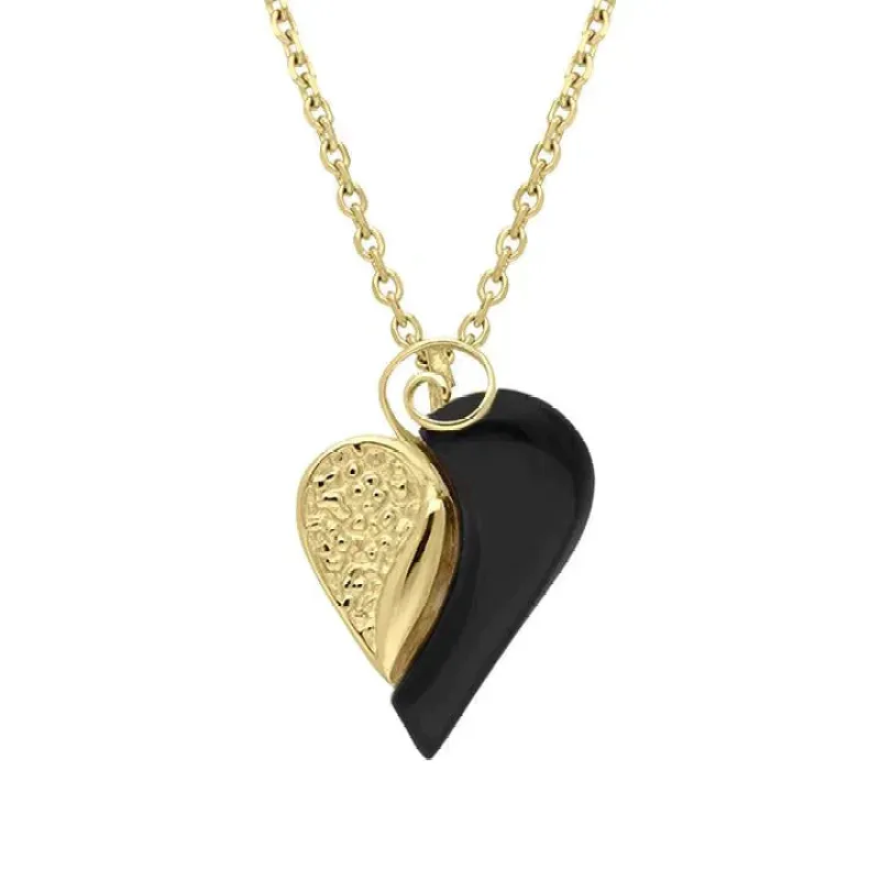 9ct Yellow Gold Whitby Jet Swirl Heart Necklace sold by Jura Watches