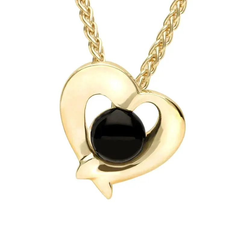 9ct Yellow Gold Whitby Jet Abstract Heart Necklace sold by Jura Watches