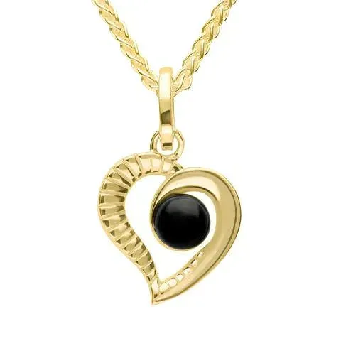 9ct Yellow Gold Whitby Jet Half Ridged Heart Necklace sold by Jura Watches