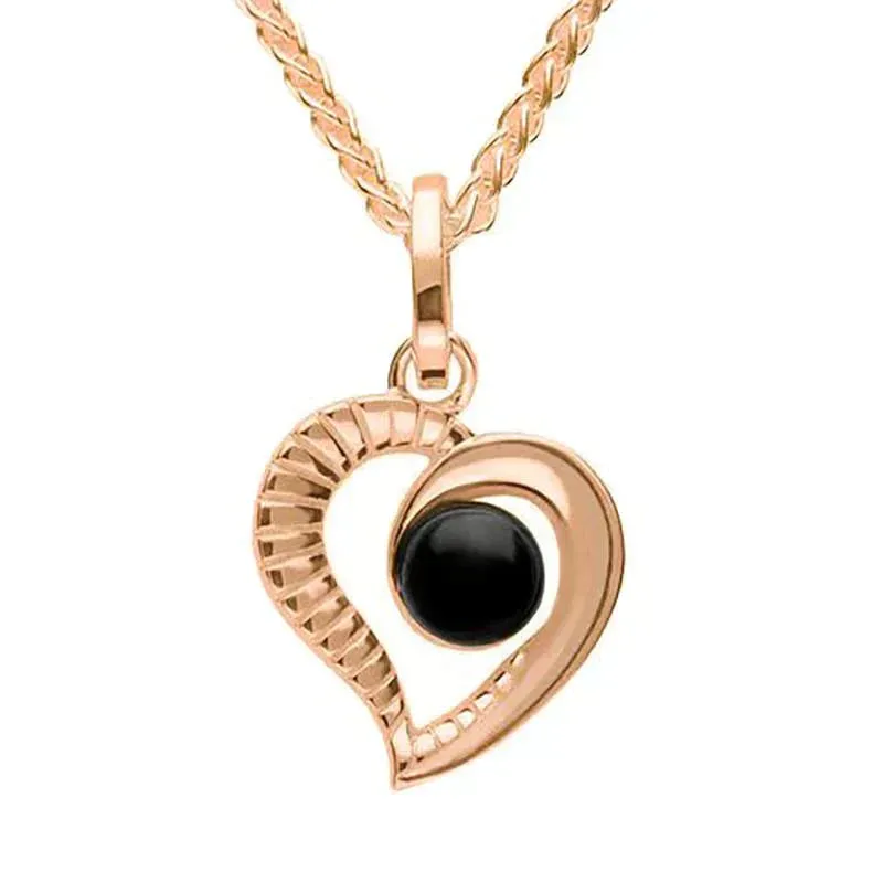 9ct Rose Gold Whitby Jet Half Ridged Heart Necklace sold by Jura Watches
