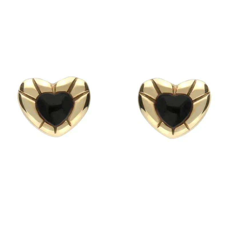 9ct Yellow Gold Whitby Jet Stone Heart Stud Earrings sold by Jura Watches