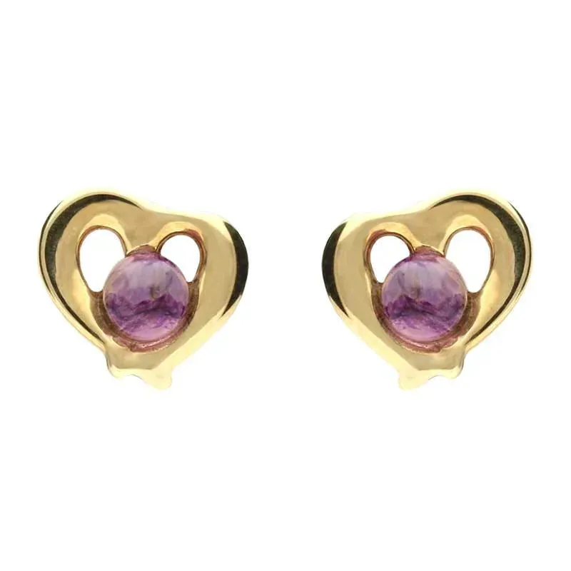 9ct Yellow Gold Blue John Heart Outline Stud Earrings sold by Jura Watches