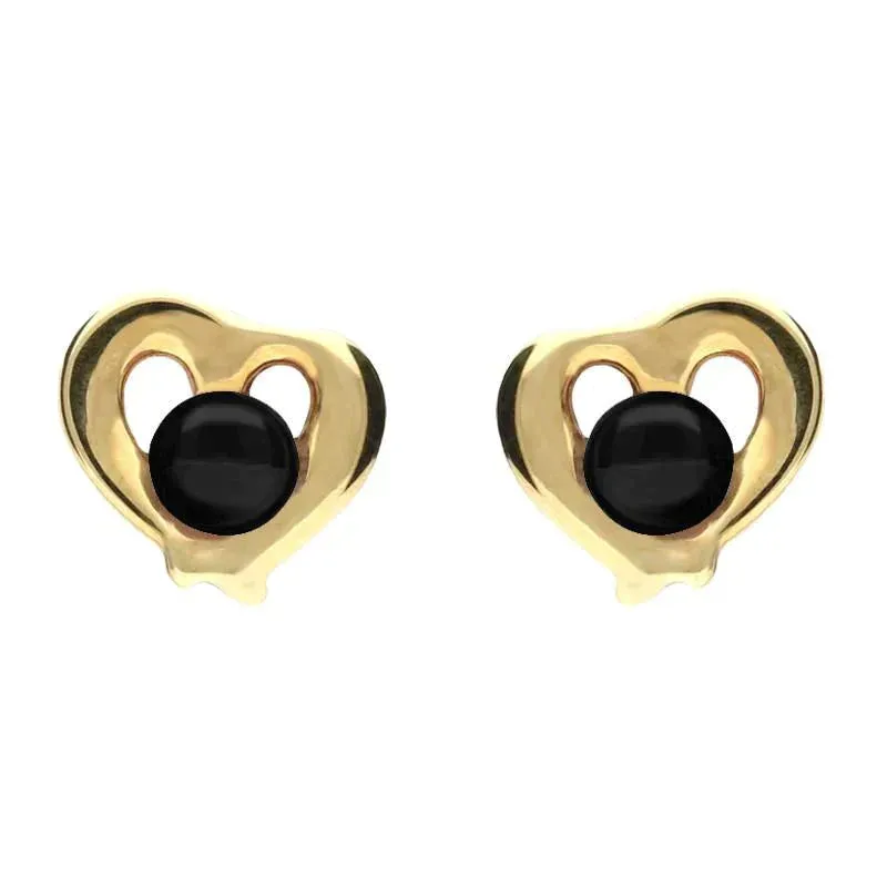 9ct Yellow Gold Whitby Jet Heart Outline Stud Earrings sold by Jura Watches