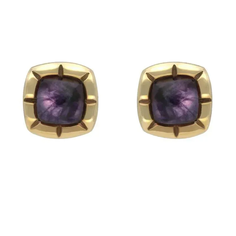 9ct Yellow Gold Blue John Ridged Cushion Stud Earrings sold by Jura Watches