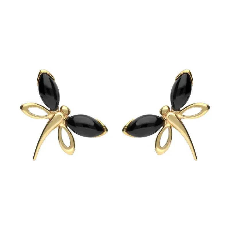 9ct Yellow Gold Whitby Jet Butterfly Stud Earrings sold by Jura Watches