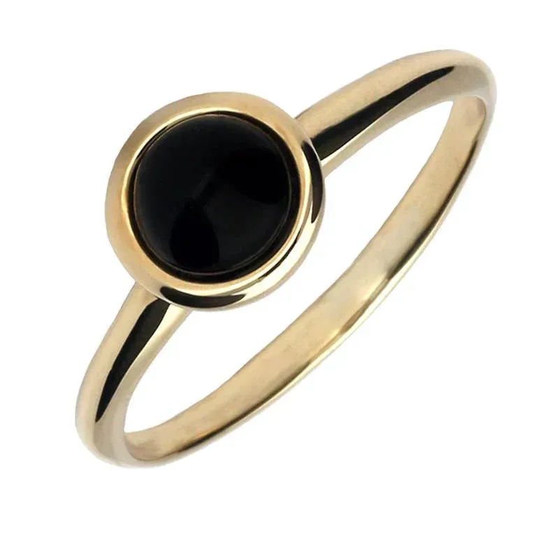 9ct Yellow Gold Whitby Jet Round Stacking Ring sold by Jura Watches