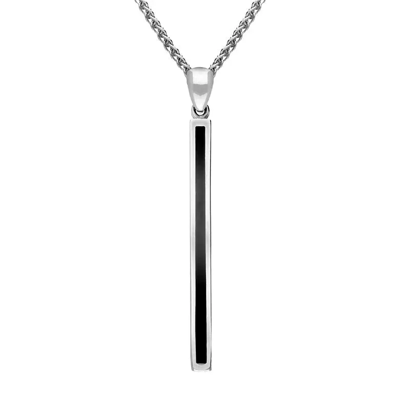 Sterling Silver Whitby Jet Long Slim Oblong Necklace sold by Jura Watches