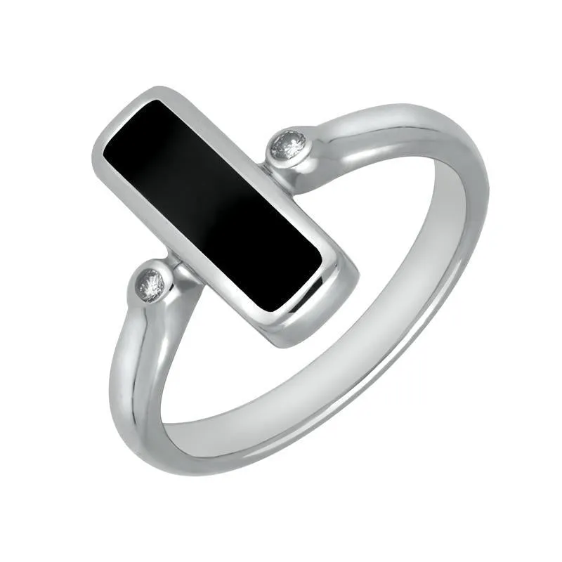 18ct White Gold Whitby Jet Diamond Oblong Ring sold by Jura Watches