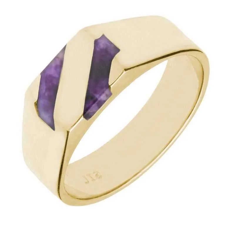 9ct Yellow Gold Blue John Two Stone Slither Signet Ring sold by Jura Watches