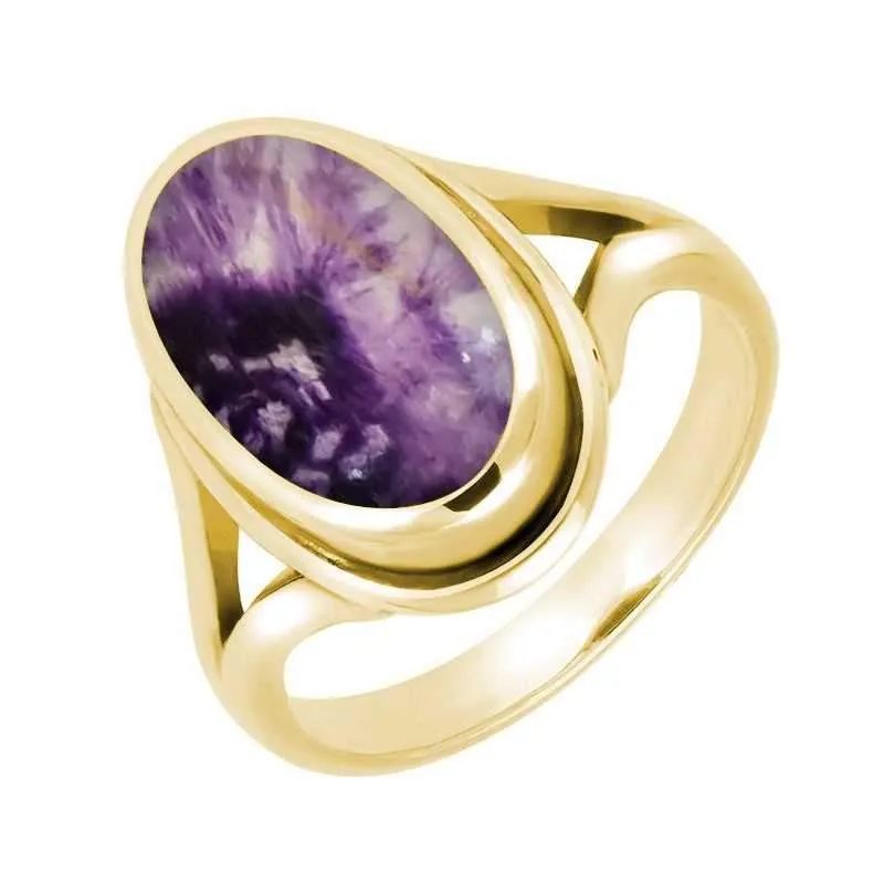 9ct Yellow Gold Blue John Oval Ridged Ring sold by Jura Watches