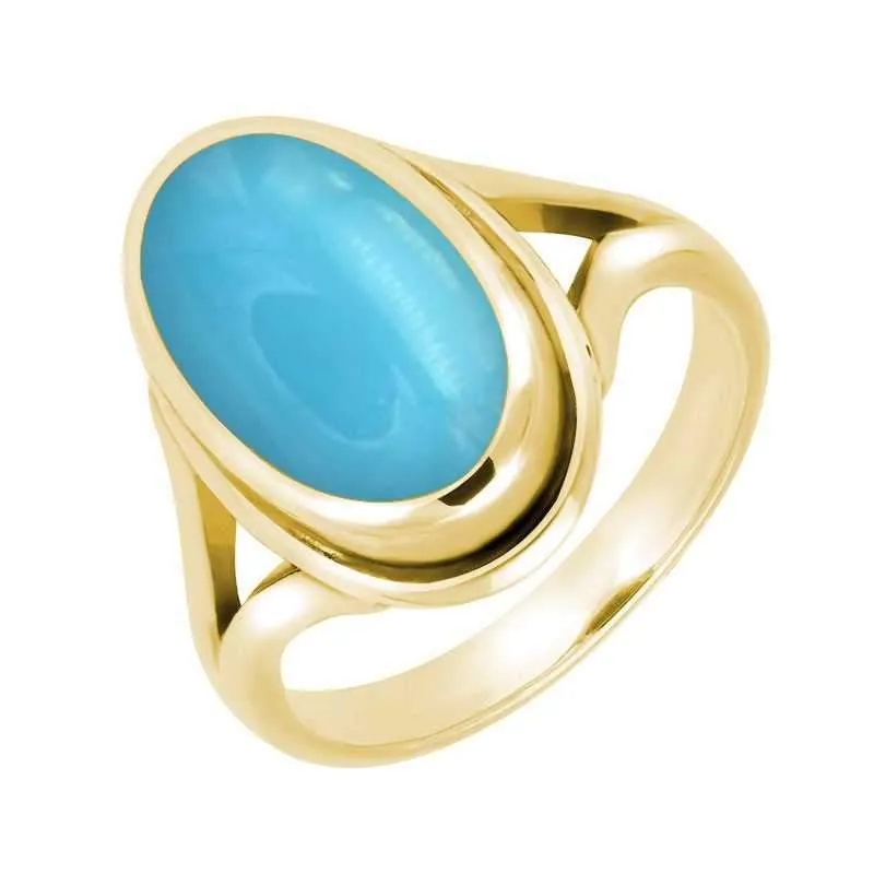 9ct Yellow Gold Turquoise Oval Ridged Ring sold by Jura Watches