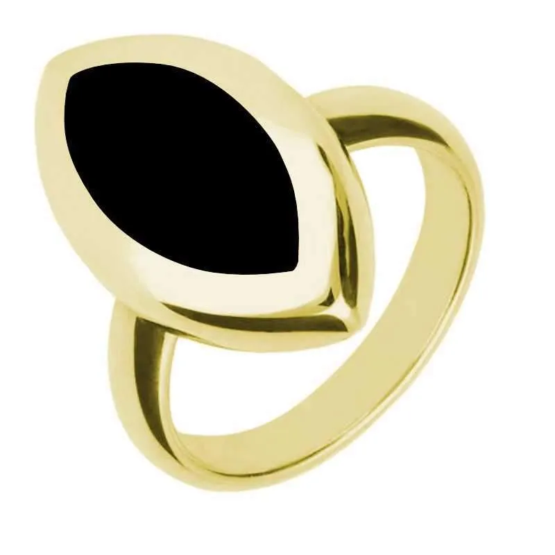 9ct Yellow Gold Whitby Jet Framed Marquise Ring sold by Jura Watches
