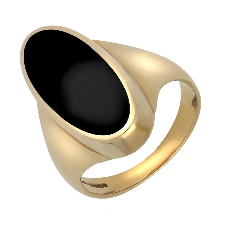 9ct Yellow Gold Whitby Jet Long Oval Ring sold by Jura Watches