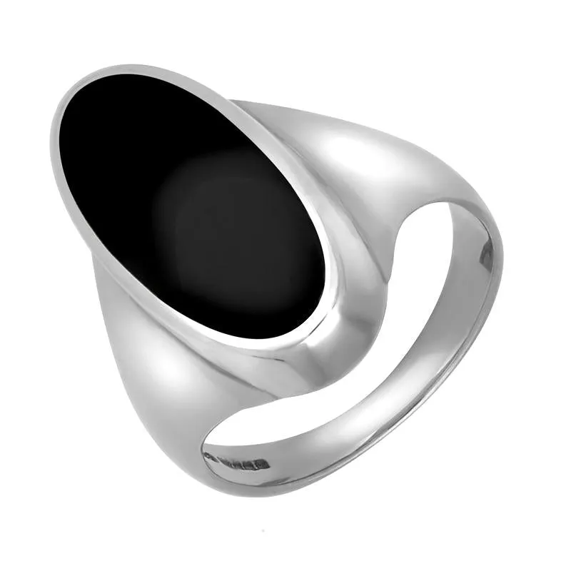 Sterling Silver Whitby Jet Long Oval Ring sold by Jura Watches