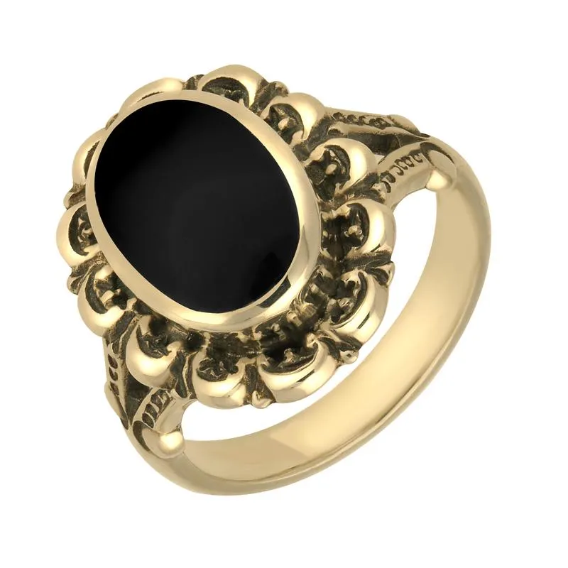 9ct Yellow Gold Whitby Jet Oval Antique Frame Ring sold by Jura Watches