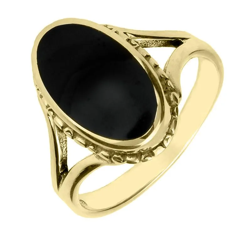 9ct Yellow Gold Whitby Jet Oval Rope Edge Ring sold by Jura Watches