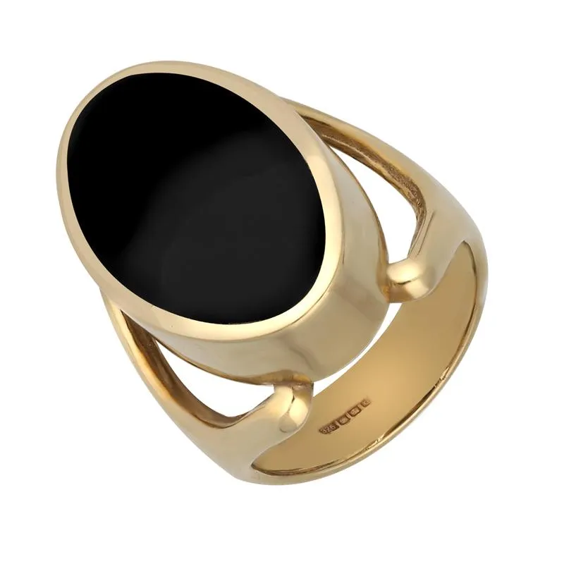 9ct Yellow Gold Whitby Jet Oval Split Shoulder Ring sold by Jura Watches