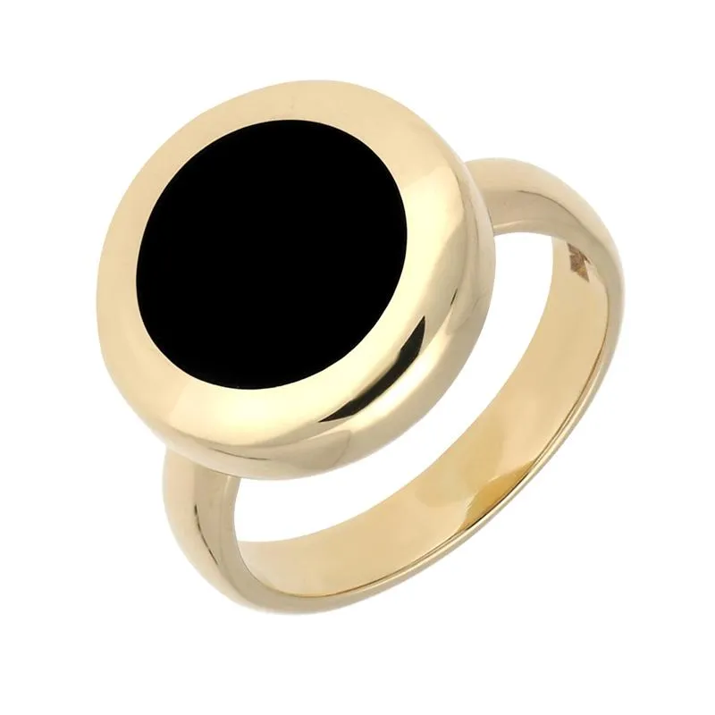 9ct Yellow Gold Whitby Jet Modern Framed Round Ring sold by Jura Watches