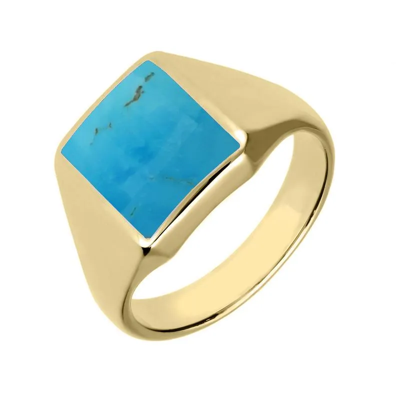 9ct Yellow Gold Turquoise Oblong Signet Ring sold by Jura Watches