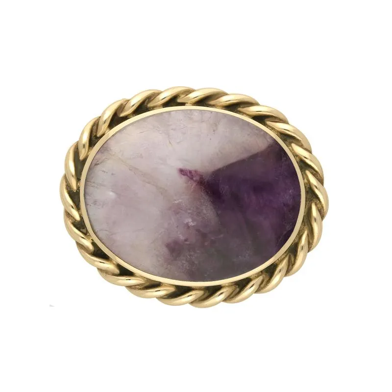 9ct Yellow Gold Blue John Oval Rope Edge Brooch sold by Jura Watches