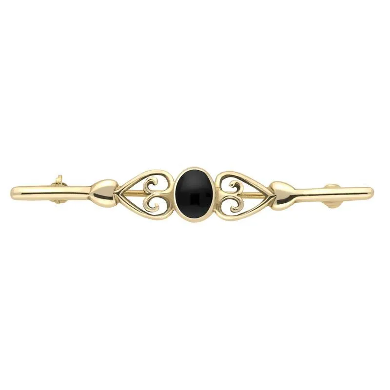 9ct Yellow Gold Whitby Jet Heart Bar Brooch sold by Jura Watches