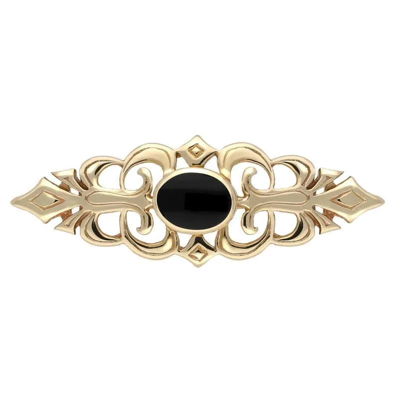 9ct Yellow Gold Whitby Jet Pierced Bar Brooch sold by Jura Watches