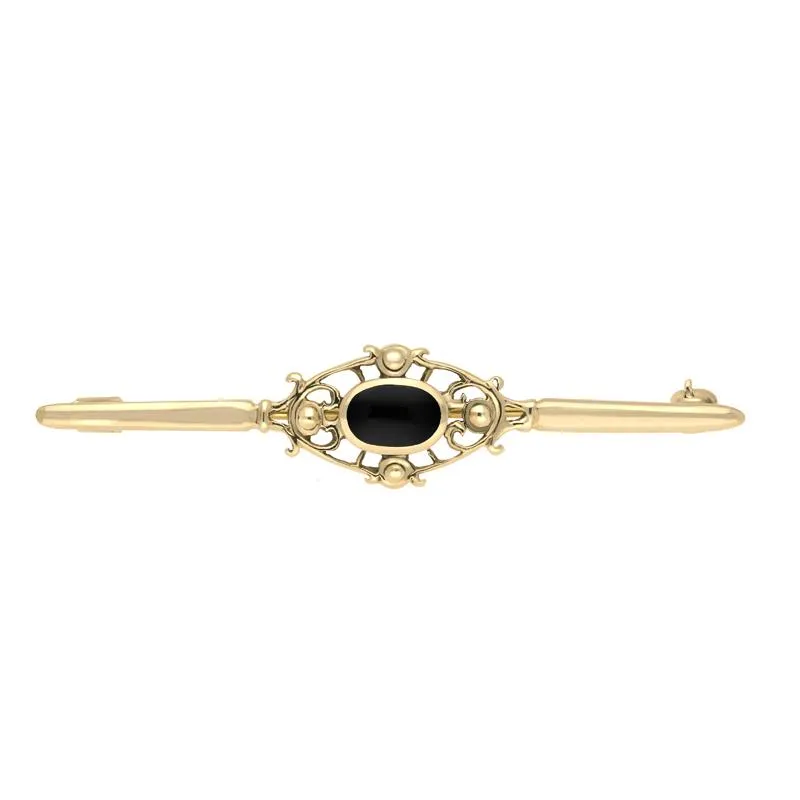 9ct Yellow Gold Whitby Jet Victorian Style Bar Brooch sold by Jura Watches