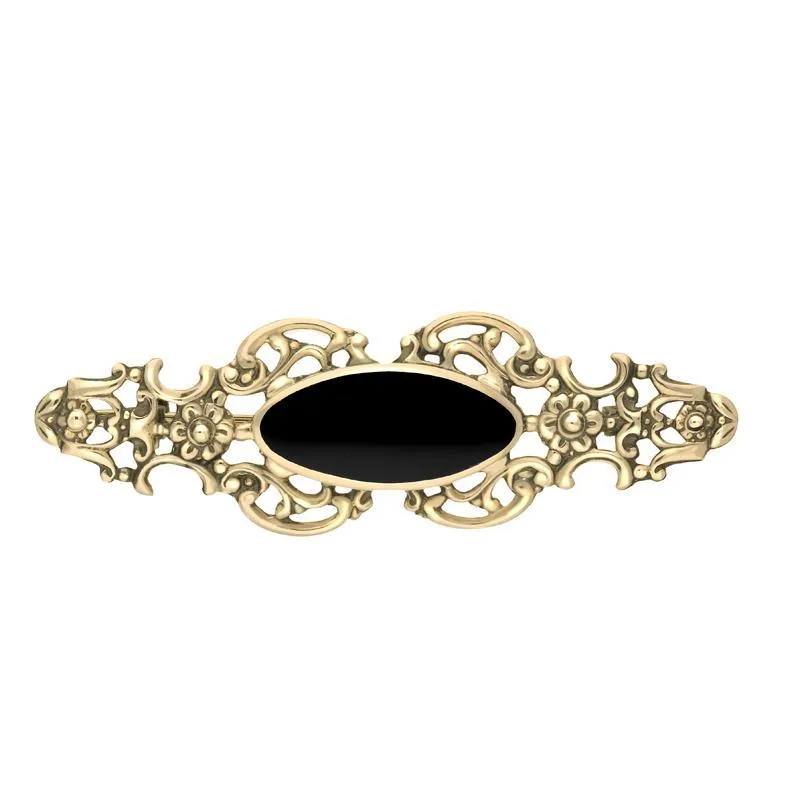 9ct Yellow Gold Whitby Jet Oval Fancy Brooch sold by Jura Watches