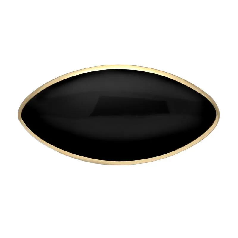 9ct Yellow Gold Whitby Jet Contemporary Long Oval Brooch sold by Jura Watches