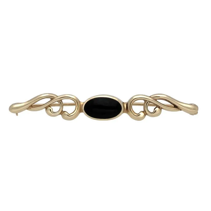 9ct Yellow Gold Whitby Jet Oval Scroll Brooch sold by Jura Watches